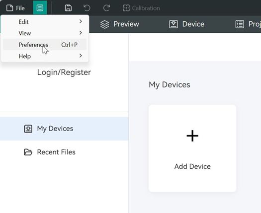 Opening Preferences from the menu