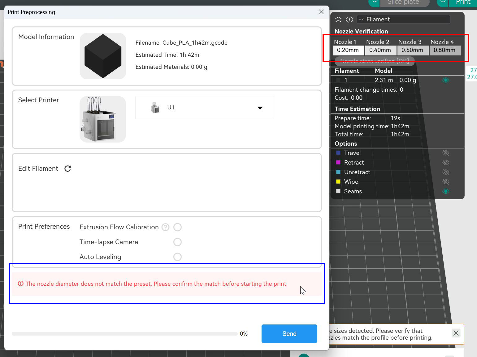 Unmatched nozzle arrangement error